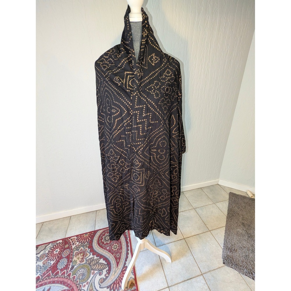 Black Gold Bandhani Geometric Scarf Wrap Ethnic Boho 44x25 Cotton Blend Light - Picture 5 of 10